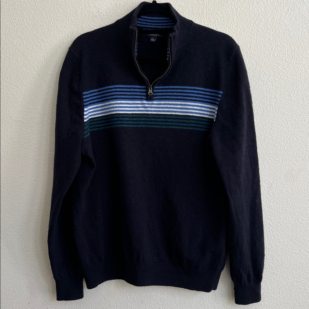 Boden Classic Wool Blend Quarter-Zip Sweater Blue Multi Chest Striped Men's L